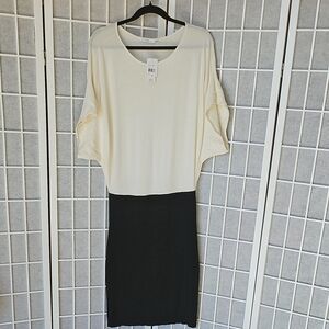 Natori Cream and Black Midi Dress